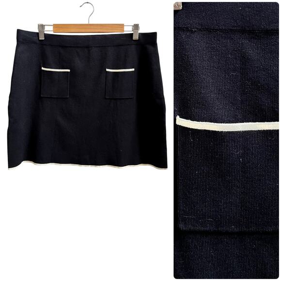 Mango New Black Knit Pocket Contrasting Hem Trim Mini Skirt Size XXL Modern - Picture 9 of 9
